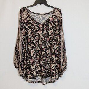 CATO EST 1946 Black/Lavender Paisley Long Sleeve Pullover Knit Top; Size 22/24W